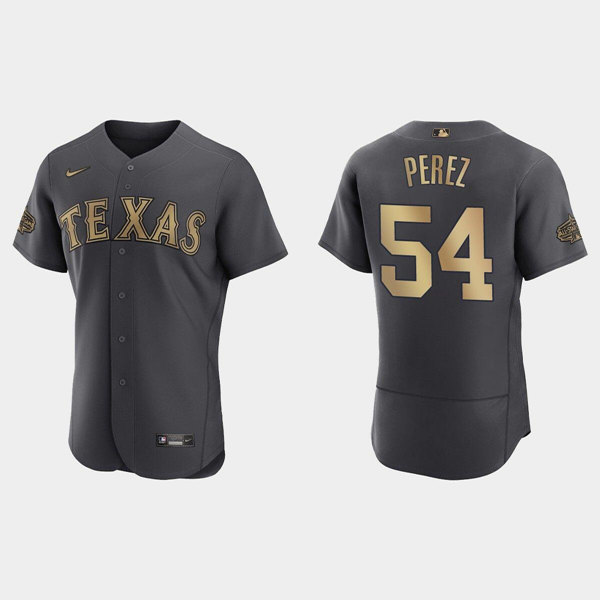 Men's Texas Rangers #54 Martin Perez 2022 All-Star Charcoal Flex Base Stitched Baseball Jersey Men's Texas Rangers #54 Martin Perez 2022 All-Star Charcoal Flex Base Stitched Baseball Jersey
